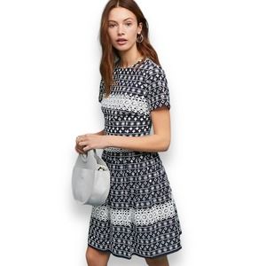 Monique Lhuillier for Anthropologie Aleria Eyelet Navy White Lace Dress Size 12